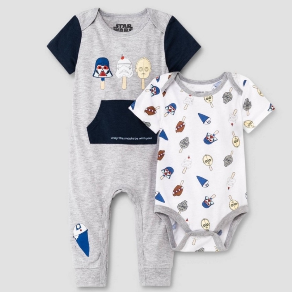 Star wars Baby Boys' 2pk  Romper and bodysuit set may the snacks be with you
